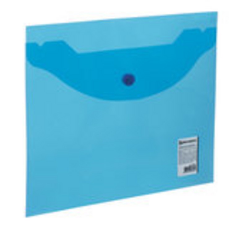 Папка-конверт с кнопкой BRAUBERG А5 240*190мм, прозрачная , синяя, 0,15мм, 224027