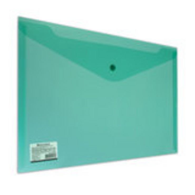 Папка-конверт с кнопкой BRAUBERG А4, прозрачная, ПЛОТНАЯ, зеленая, до 100 листов, 0,18мм, 224810