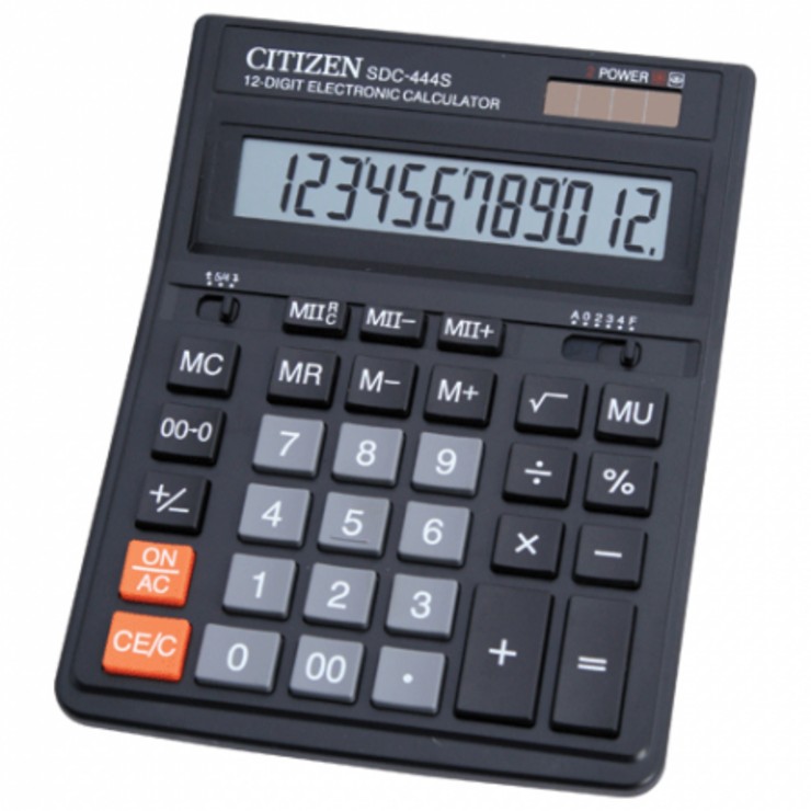250221Калькулятор CITIZEN настольный SDC-444, 12 разр., двойное питание, 199x153мм, оригинальный